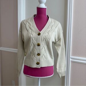 Ann Taylor LOFT Women's Sweater Cardigan, Cream, 100% Cotton, V-Neck, NEW Size M